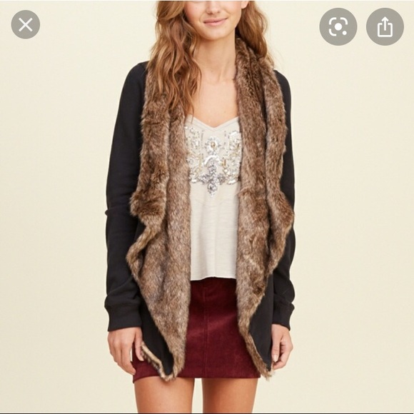 faux fur lined cardigan
